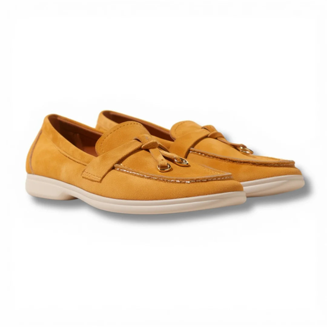 Gold Suede tassel loafers